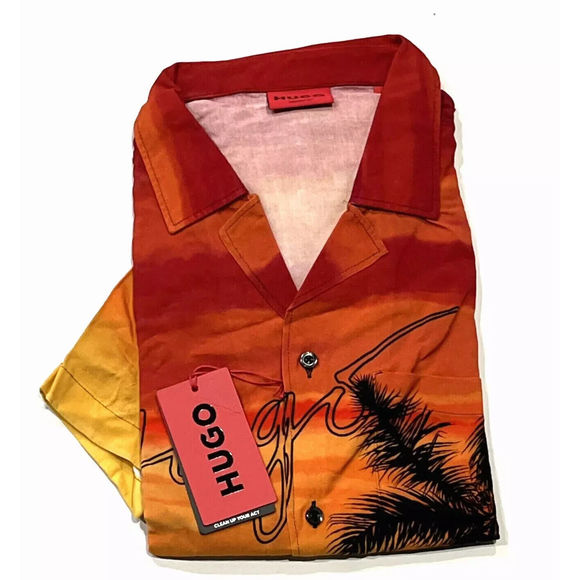 Hugo Boss men's Ellino Sunset Tropical short sleeve Shirt  - Large - retail $148 - Picture 6 of 6